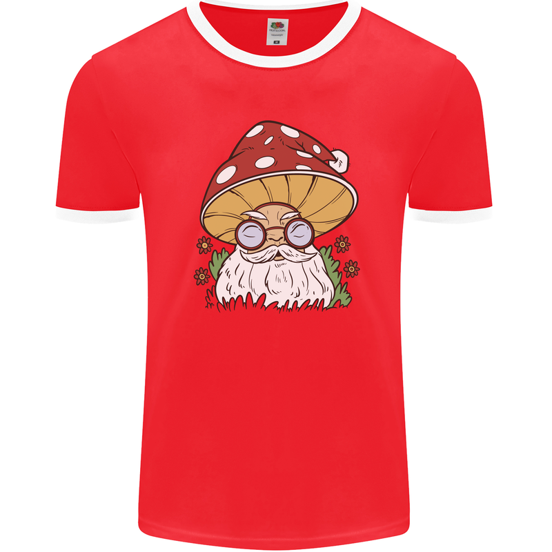 Santa Mushroom Christmas Mycology Foraging Xmas Mens Ringer T-Shirt FotL Red/White