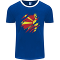 Torn Macedonia Flag Macedonian Day Football Mens Ringer T-Shirt FotL Royal Blue/White