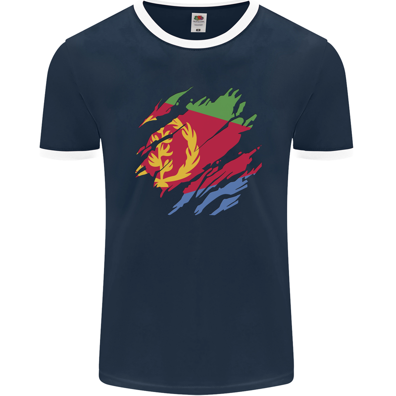 Torn Eritrean Flag Eritrea Flag Day Football Mens Ringer T-Shirt FotL Navy Blue/White