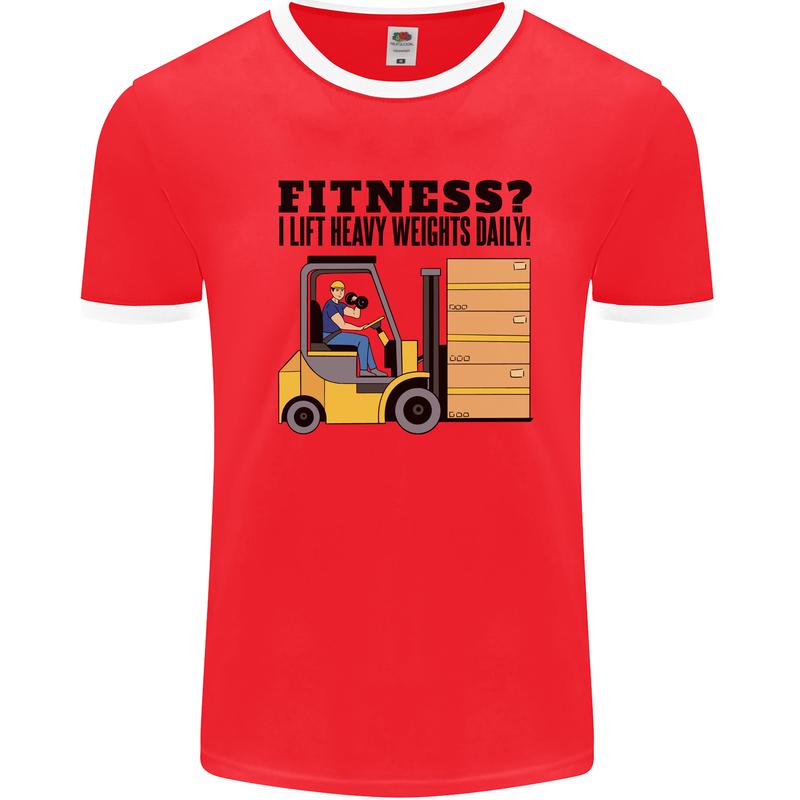 Forklift Driver I Lift Heavy Weights Funny Mens Ringer T-Shirt Red/White