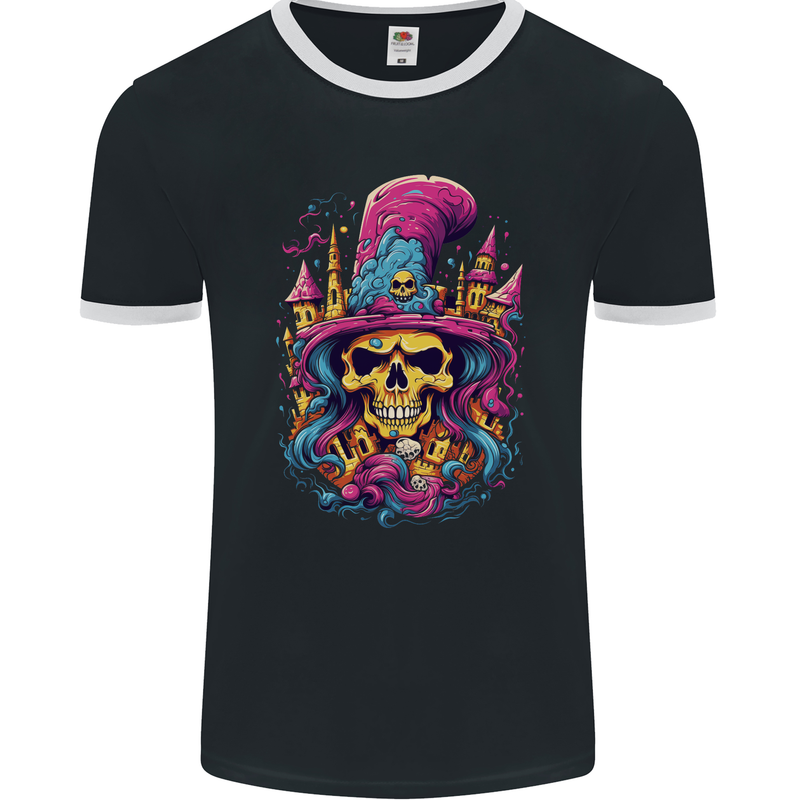 Twisted Skull LSD Fantasy Magic Mushrooms Mens Ringer T-Shirt FotL Black/White