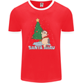 Santa Miau Funny Christmas Cat Xmas Meow Mens Ringer T-Shirt FotL Red/White