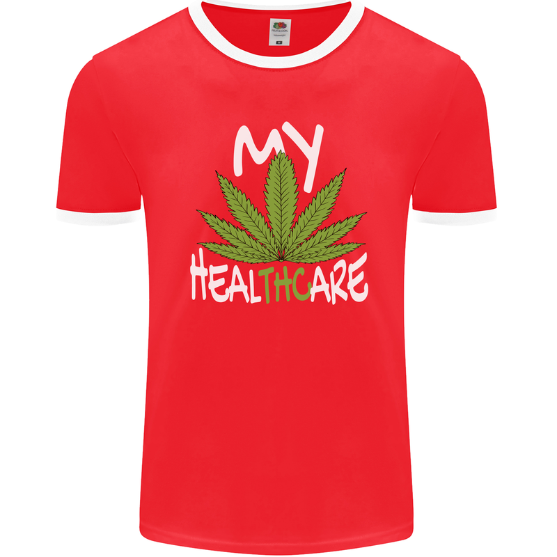 Weed My HealTHCare Cannabis Funny THC Mens Ringer T-Shirt FotL Red/White