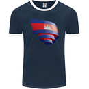 Curled Cambodia Flag Cambodian Day Football Mens Ringer T-Shirt FotL Navy Blue/White