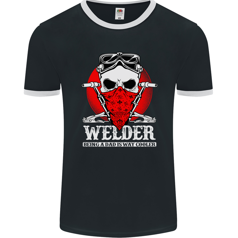 Welder Dad Funny Welding Skull Mens Ringer T-Shirt FotL Black/White