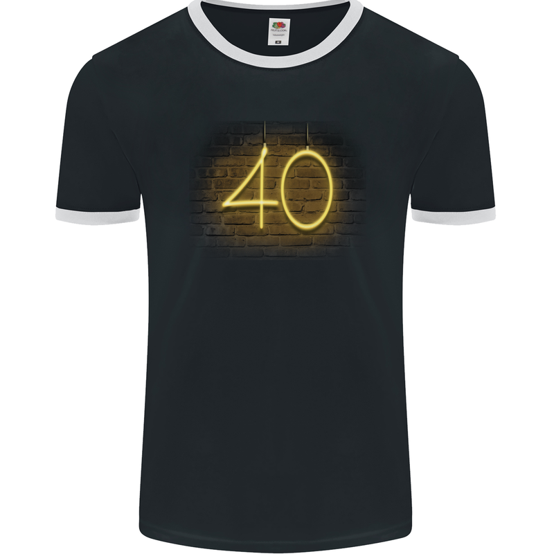40th Birthday Neon Lights 40 Year Old Mens Ringer T-Shirt FotL Black/White
