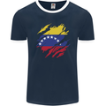 Torn Venezuela Flag Venezuelans Day Football Mens Ringer T-Shirt FotL Navy Blue/White