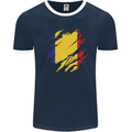 Torn Romania Flag Romanian Day Football Mens Ringer T-Shirt FotL Navy Blue/White