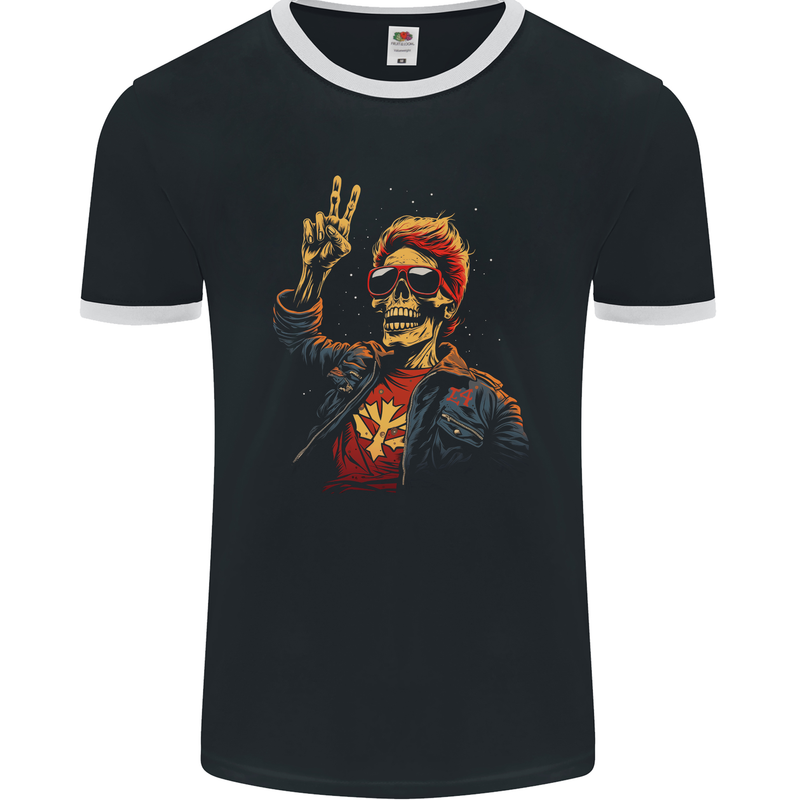 Rockabilly Peace Skull Zombie Mens Ringer T-Shirt FotL Black/White