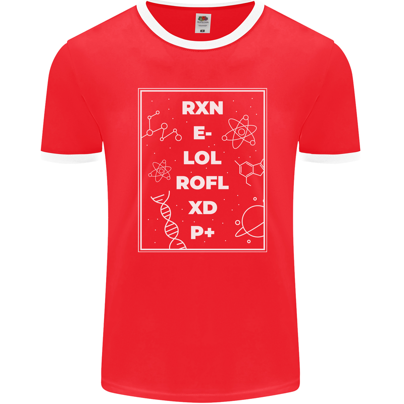 Funny Science RXN E- LOL ROFL XD P+ Geek Mens Ringer T-Shirt FotL Red/White