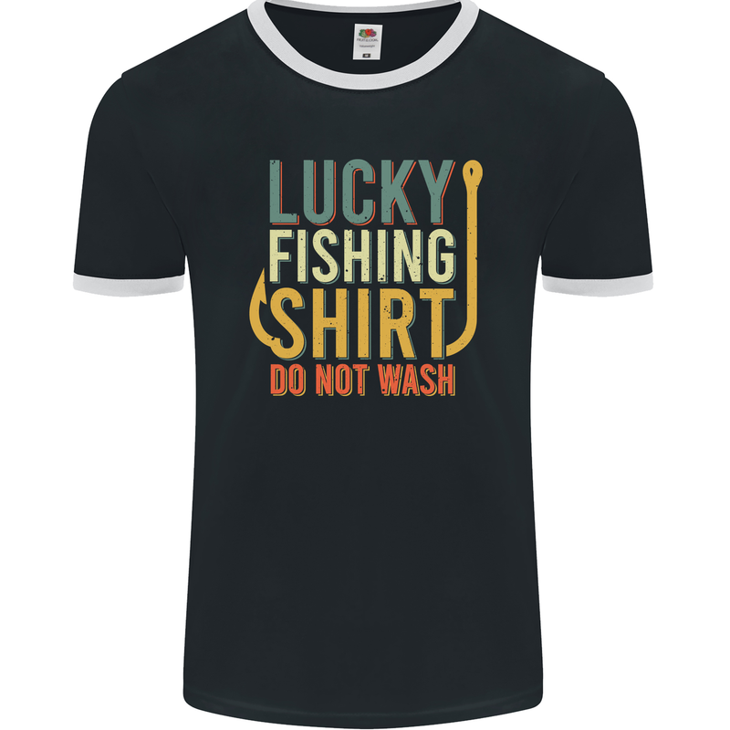 Lucky Fishing Shirt Do Not Wash Funny 2 Mens Ringer T-Shirt FotL Black/White