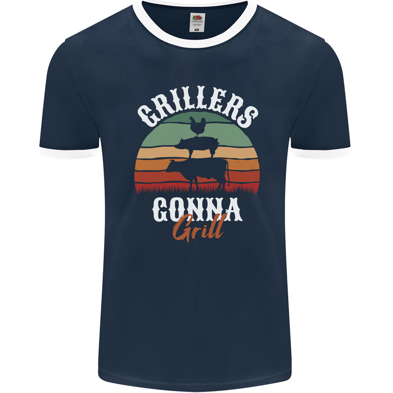Grillers Gonna Grill BBQ Food Mens Ringer T-Shirt FotL Navy Blue/White