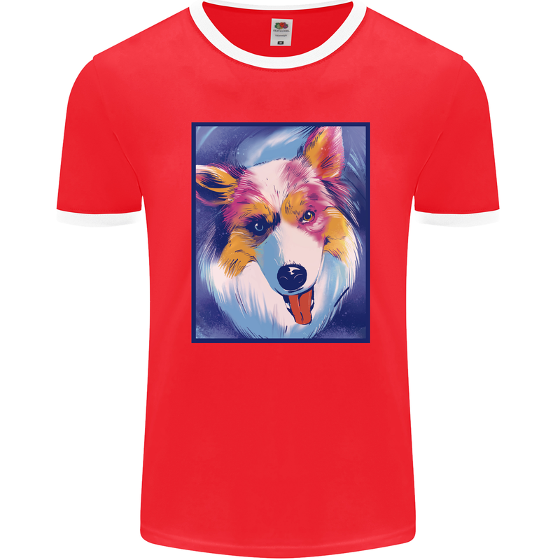 Abstract Australian Shepherd Dog Mens Ringer T-Shirt FotL Red/White