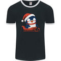 Cute Christmas Penguin & Sledge Funny Xmas Mens Ringer T-Shirt FotL Black/White