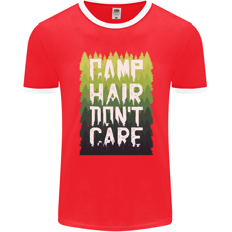 Camp Hair Dont Care Funny Camping Caravan Mens Ringer T-Shirt FotL Red/White