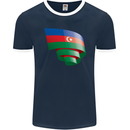 Curled Azerbaijan Flag Azerbaijani Day Football Mens Ringer T-Shirt FotL Navy Blue/White