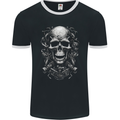 Engine Skull Motorcycle Biker Mechanic Car Mens Ringer T-Shirt FotL Black/White