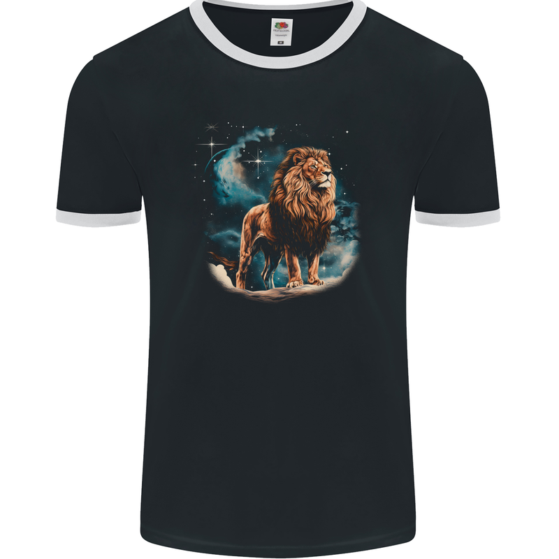 Majestic Fantasy Lion Mens Ringer T-Shirt FotL Black/White