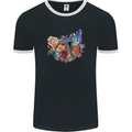 Christian Cross & Butterfly With Flowers Mens Ringer T-Shirt FotL Black/White