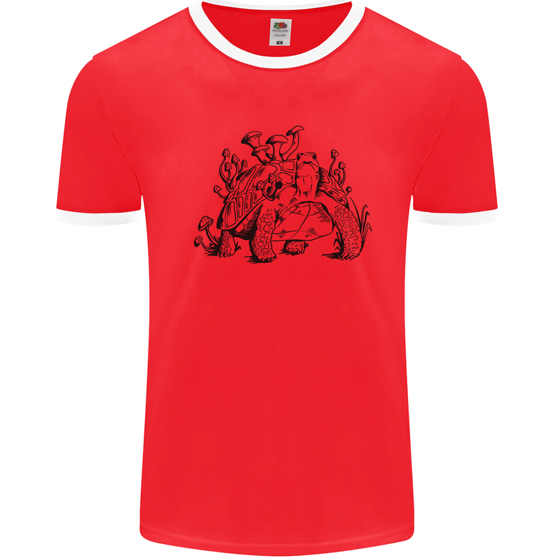 Tortoise Mushrooms Nature Mycology Mens Ringer T-Shirt Red/White