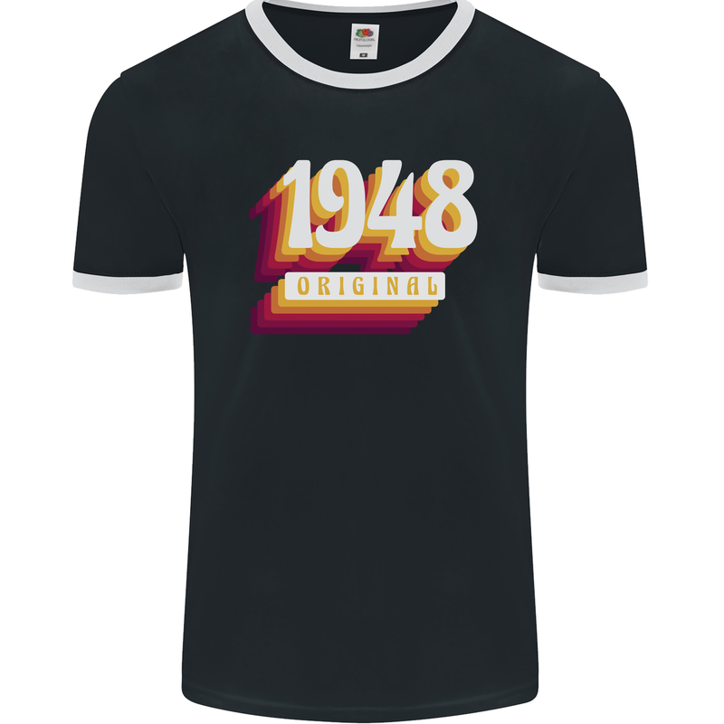 Retro 75th Birthday Original 1948 Mens Ringer T-Shirt FotL Black/White