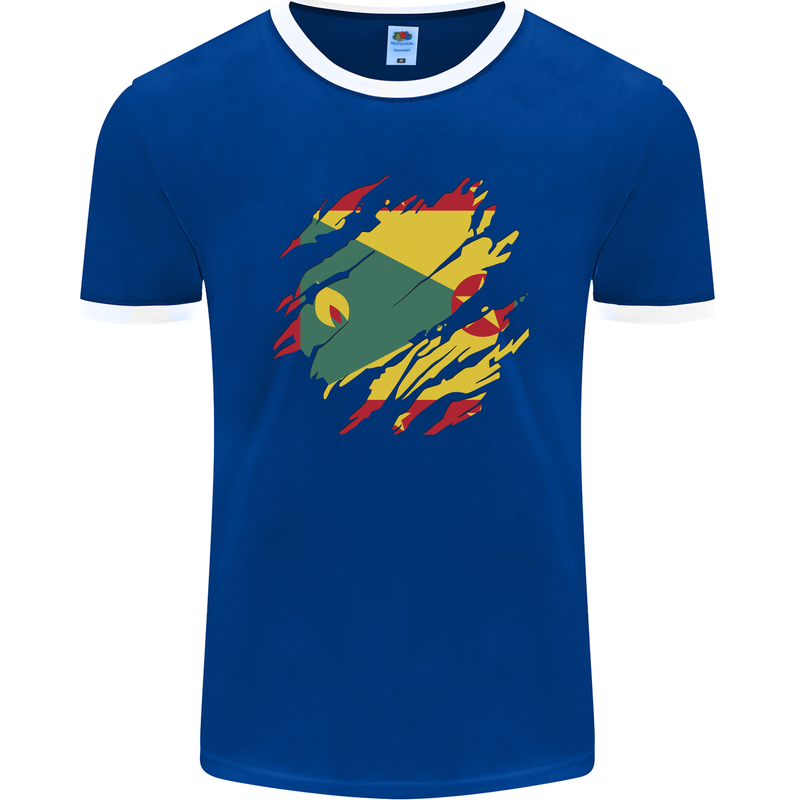 Torn Grenada Flag Grenadians Day Football Mens Ringer T-Shirt FotL Royal Blue/White