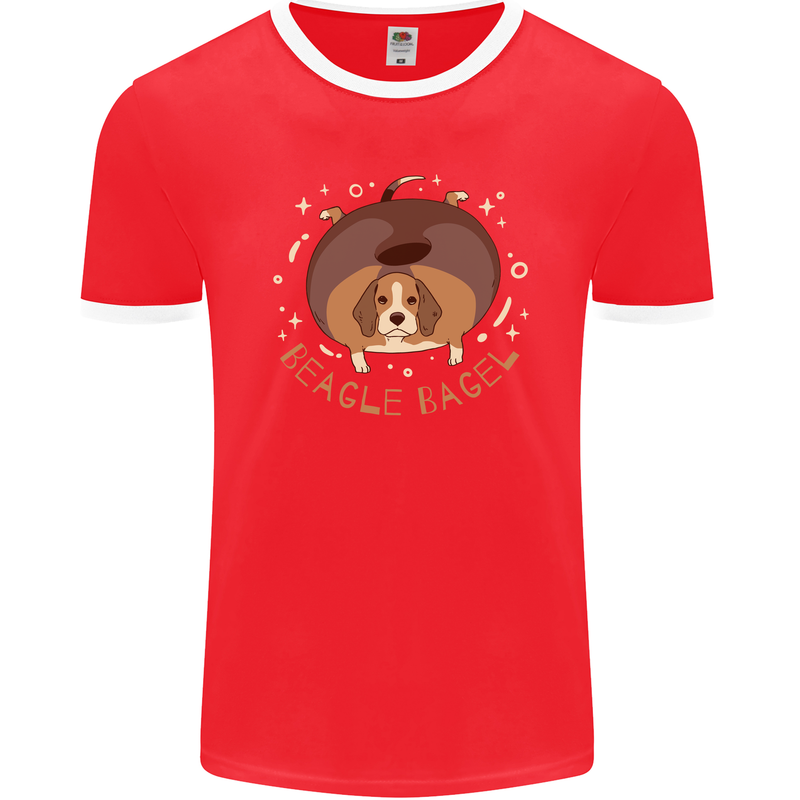 Beagle Bagel Funny Dog Mens Ringer T-Shirt FotL Red/White