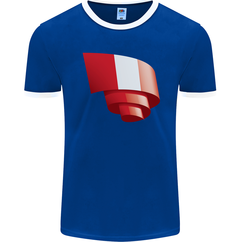 Curled Peru Flag Peruvian Day Football Mens Ringer T-Shirt FotL Royal Blue/White