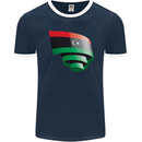 Curled Libya Flag Libyan Day Football Mens Ringer T-Shirt FotL Navy Blue/White