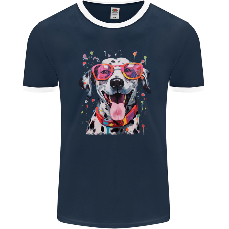 Atistic Dalmation Dog Mens Ringer T-Shirt FotL Navy Blue/White