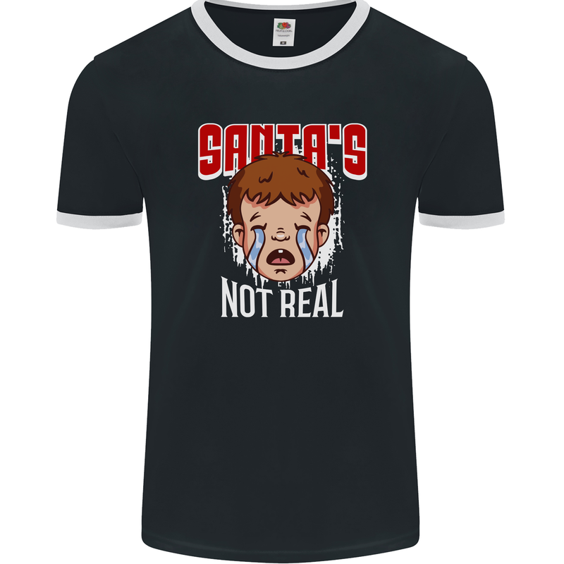 Santa's Not Real Funny Christmas Bah Humbug Xmas Mens Ringer T-Shirt FotL Black/White