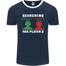 Player Two Wanted Funny Singles Day Gaming Mens Ringer T-Shirt FotL Navy Blue/White
