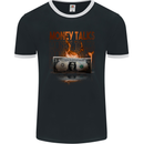 Money Talks Burning Cash Hustle Skull Mens Ringer T-Shirt FotL Black/White
