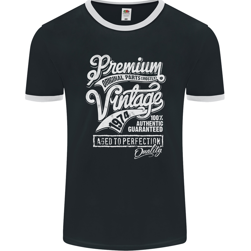 Aged to Perfection Vintage 49th Birthday 1974 Mens Ringer T-Shirt FotL Black/White