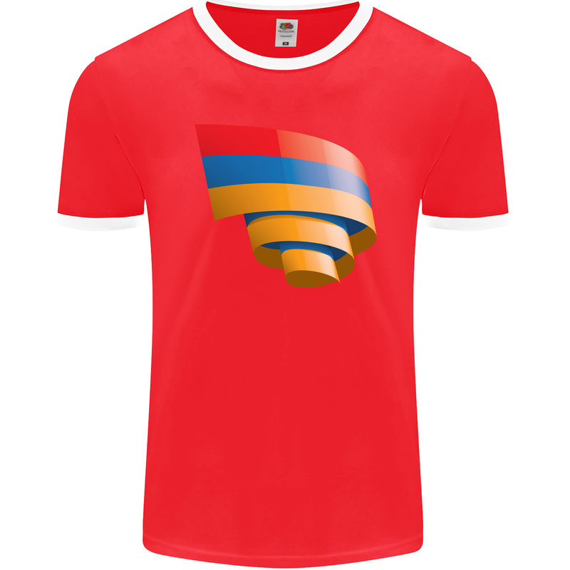 Curled Armenia Flag Armenian Day Football Mens Ringer T-Shirt FotL Red/White