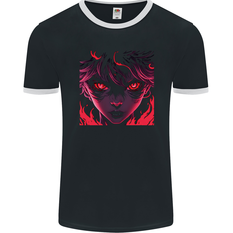 Evil Anime Character 2 Mens Ringer T-Shirt FotL Black/White