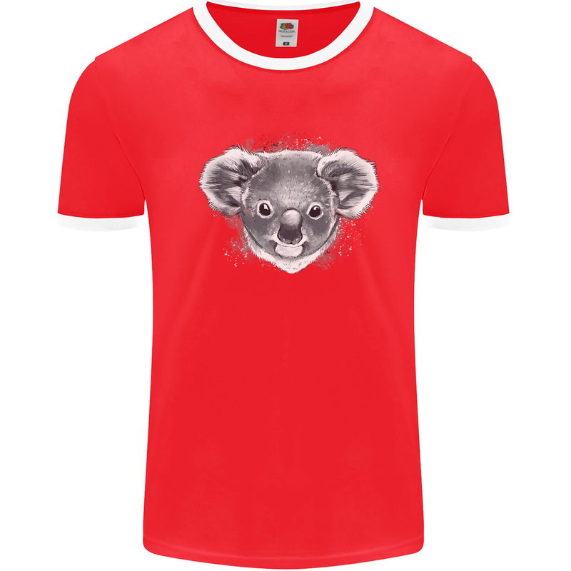 A Koala Bear Head Mens Ringer T-Shirt Red/White