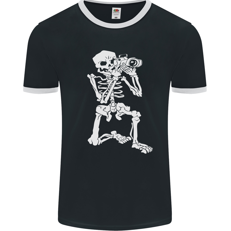 Skeleton Photographer Photography Mens Ringer T-Shirt FotL Black/White