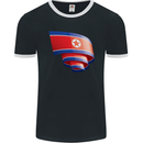 Curled North Korea Flag Korean Day Football Mens Ringer T-Shirt FotL Black/White