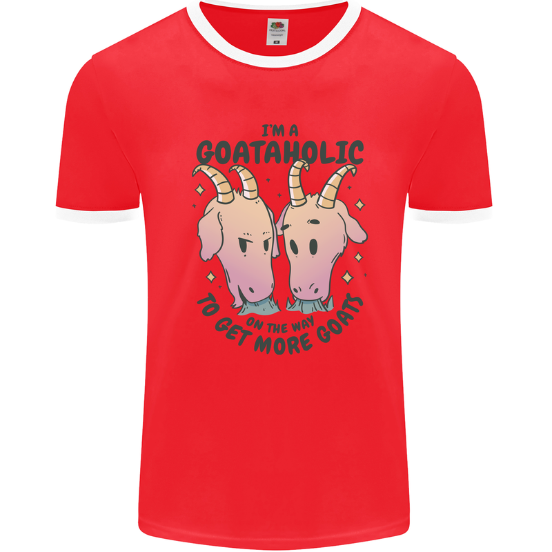 Goataholic On the Way to Get More Goats Mens Ringer T-Shirt Red/White