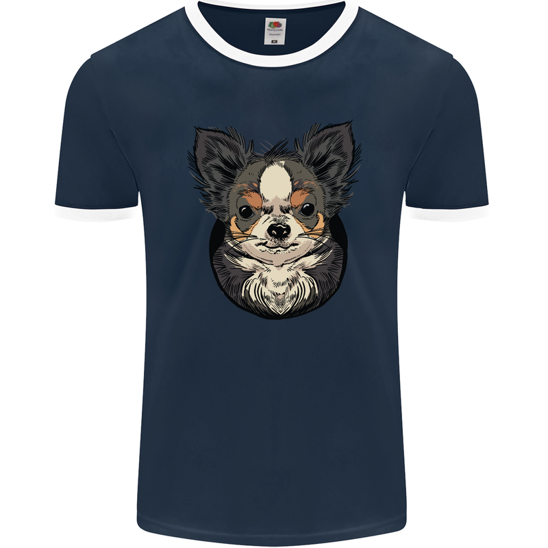 Angry Chihuahua Mens Ringer T-Shirt FotL Navy Blue/White