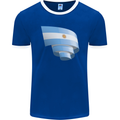 Curled Argentina Flag Argentinian Day Football Mens Ringer T-Shirt FotL Royal Blue/White