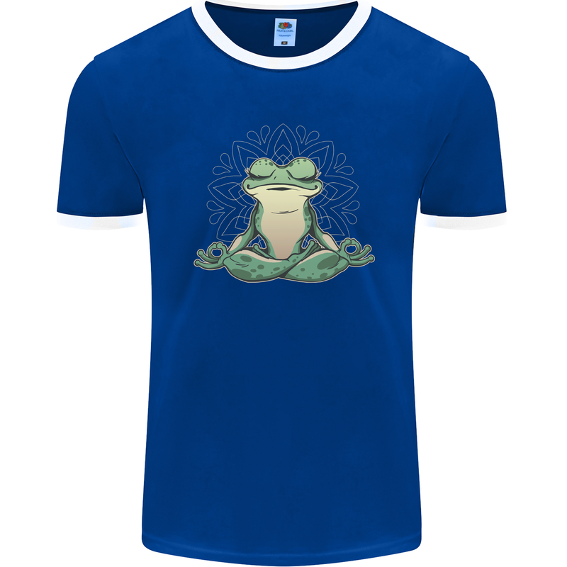 Yoga Frog Meditation Mens Ringer T-Shirt FotL Royal Blue/White