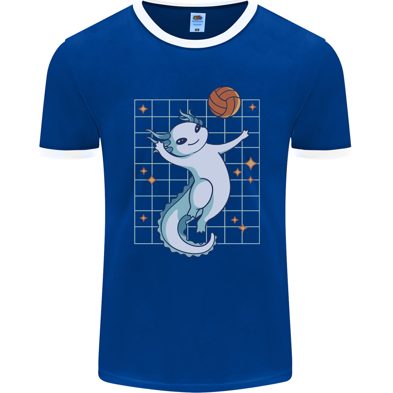 Axolotl Playing Volleyball Mens Ringer T-Shirt FotL Royal Blue/White