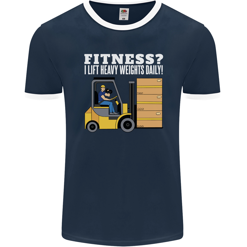 I Lift Heavy Weights All Day Funny Forklift Driver Mens Ringer T-Shirt FotL Navy Blue/White
