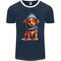 Winter Puppy With Hat and Scarf Dog Mens Ringer T-Shirt FotL Navy Blue/White