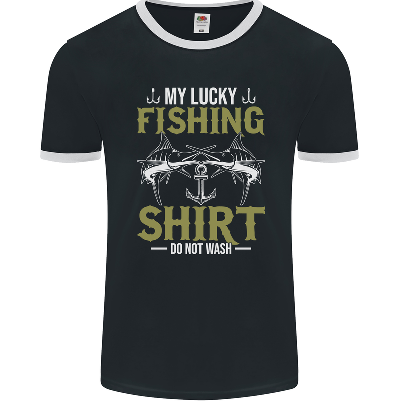 Do Not Wash My Lucky Fishing Funny Fisherman Mens Ringer T-Shirt FotL Black/White