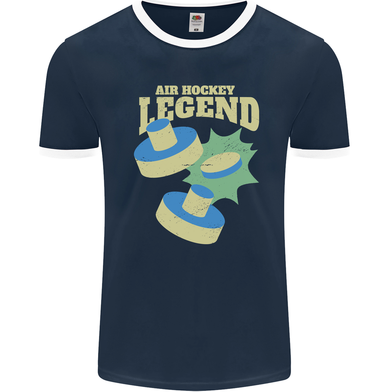 Funny Air Hockey Legend Mens Ringer T-Shirt FotL Navy Blue/White