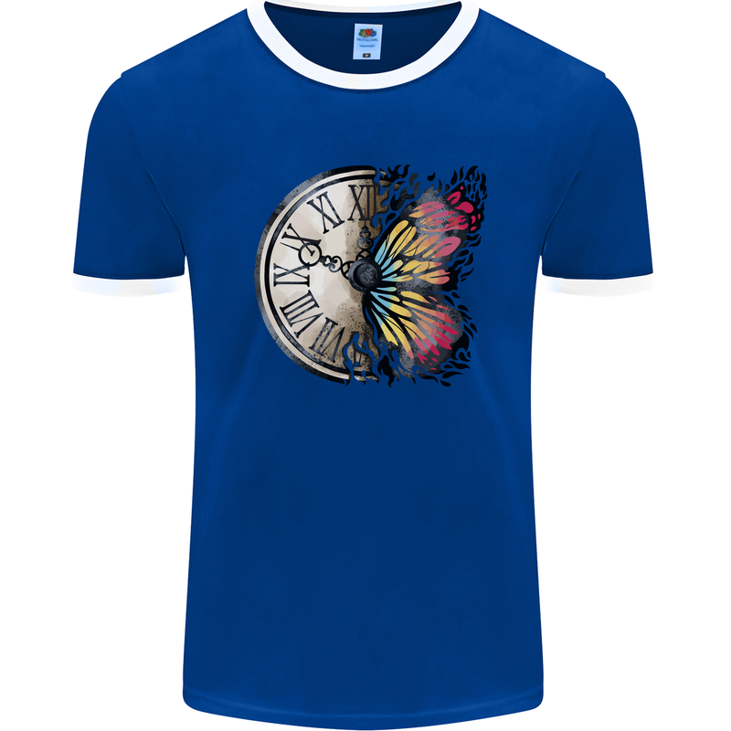 Butterfly Clock Mens Ringer T-Shirt Royal Blue/White