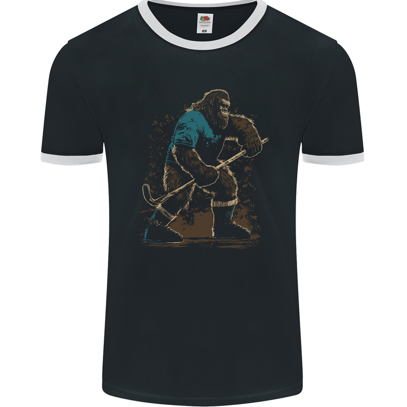 Bigfoot Hockey Player Mens Ringer T-Shirt FotL Black/White